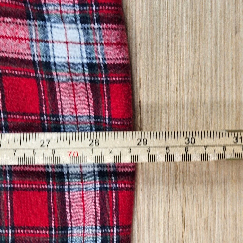 Hollister Sleep Top‎ Women L Red Patchwork Buffalo Plaid Button Up Pajama Shirt